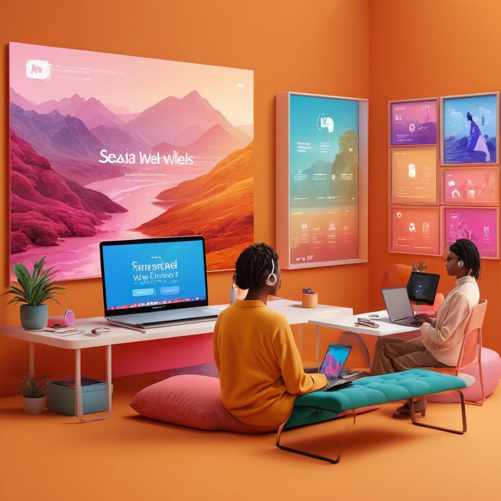 A modern, inviting digital landscape showcasing diverse individuals engaging in open conversations about sexual wellness, surrounded by open laptops and vibrant screens displaying inclusive adult media. Warm, welcoming color palette accentuating accessibility and awareness, with floating icons representing various aspects of sexual health and education. The atmosphere should feel safe, approachable, and informative. super-realistic. vibrant colors. 3D.